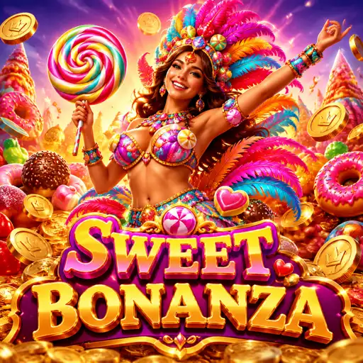 Slot com doces e frutas coloridas e giros em cascata